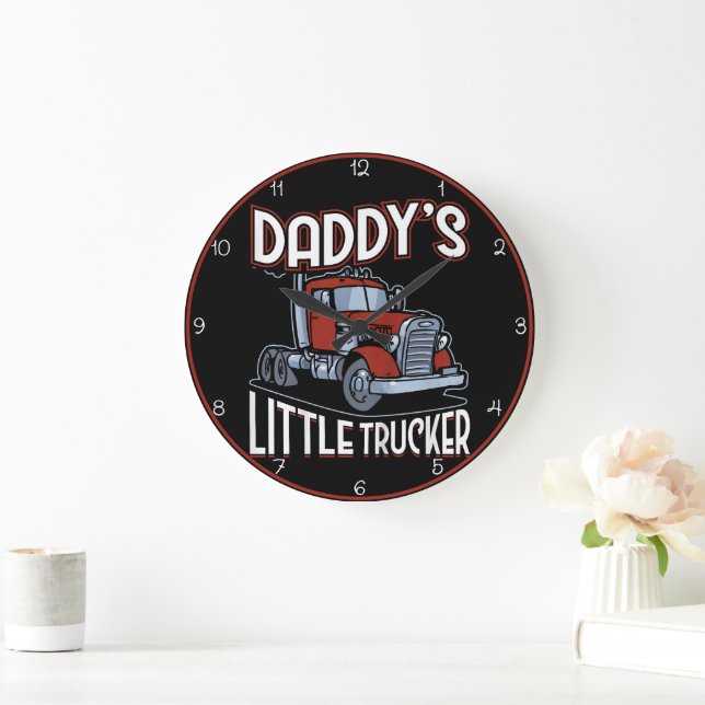 Daddy's Little Trucker Red Truck Large Clock (Home)