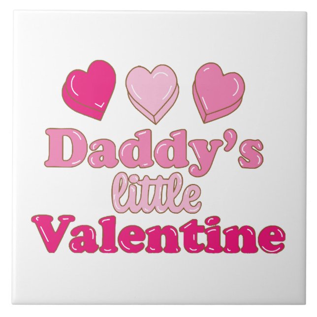 Daddy's Little Valentine design with hearts Tile (Front)