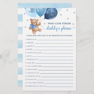 Daddy's Phrase Game Baby Shower Teddy Bear 
