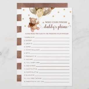 Daddy's Phrase Game Baby Shower Teddy Bear 