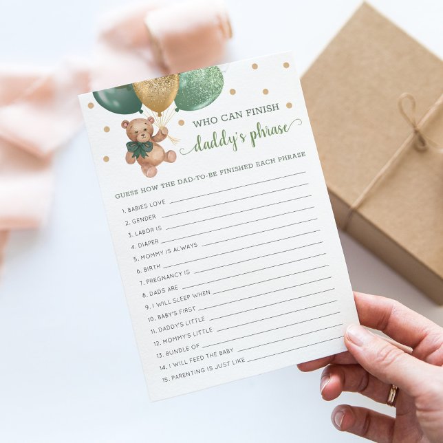 Daddy's Phrase Game Baby Shower Teddy Bear Card (Creator Uploaded)