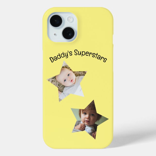 Daddy's Superstars Personalised Two Photo Text Case-Mate iPhone Case (Back)