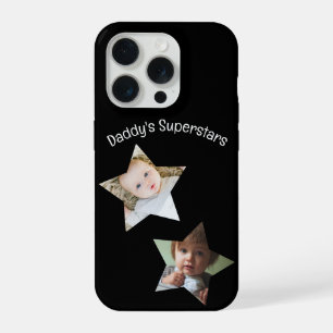 Daddy's Superstars Personalised Two Photo Text iPhone 15 Pro Case