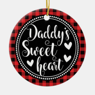 Daddy's Sweetheart Little Girl Red Plaid Ceramic Tree Decoration