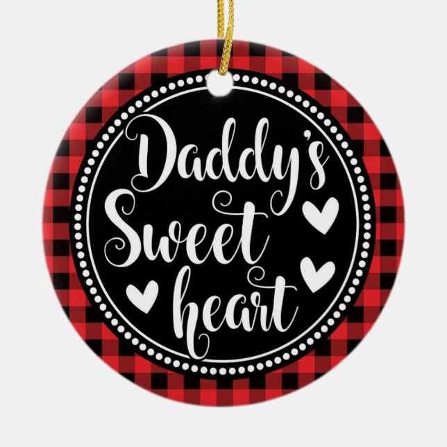 Daddy's Sweetheart Little Girl Red Plaid Ceramic Tree Decoration (Front)