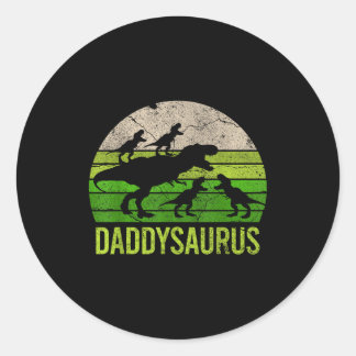 Daddysaurus 4 Four Kids Vintage Christmas Gift Fat Classic Round Sticker