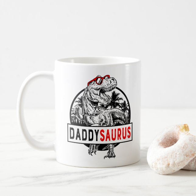 Daddysaurus Daddy Saurus T Rex Father's Day 1WH1 Coffee Mug (With Donut)