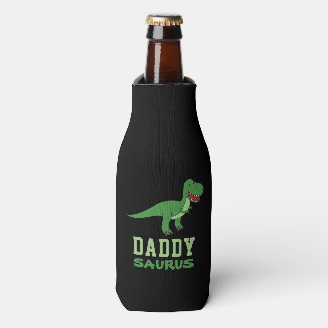 Daddysaurus Dinosaur T-Rex Dino Dad Father's Day Bottle Cooler (Bottle Front)