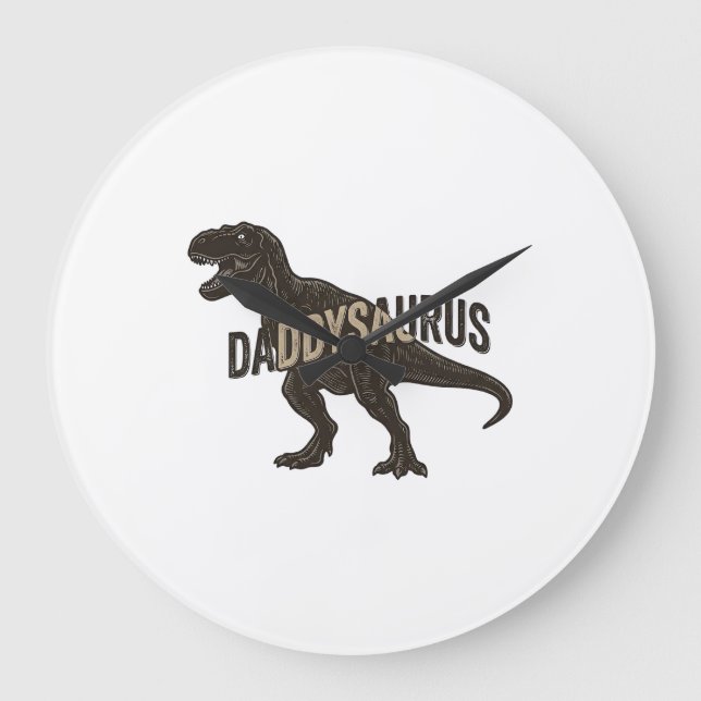 Daddysaurus Dinosaur Vintage Engraving Shirt Desig Large Clock (Front)