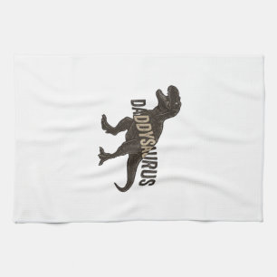 Daddysaurus Dinosaur Vintage Engraving Shirt Desig Tea Towel