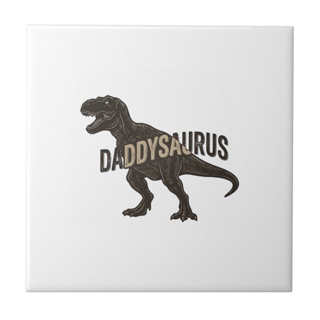 Daddysaurus Dinosaur Vintage Engraving Shirt Desig Tile (Front)