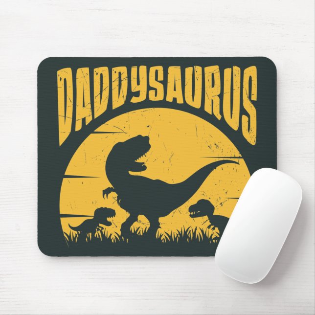 Daddysaurus Dinosaurs Father Dad Black Yellow Mouse Mat (With Mouse)