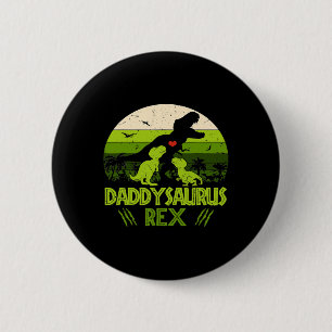 Daddysaurus Rex 2 Kids Sunset Dinosaur For Fathers 6 Cm Round Badge