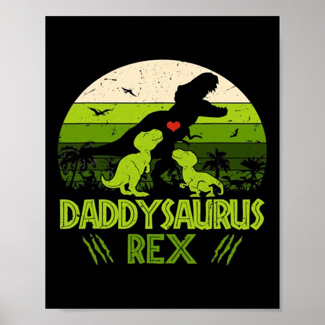 Daddysaurus Rex 2 Kids Sunset Dinosaur For Fathers Poster (Front)