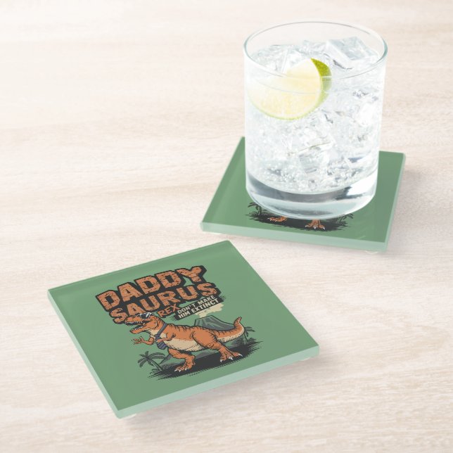 Daddysaurus Rex – The Cool Prehistoric Legend Glass Coaster (Angled)