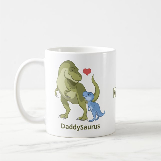 DaddySaurus T-Rex and Baby Boy Dinosaurs Coffee Mug (Left)