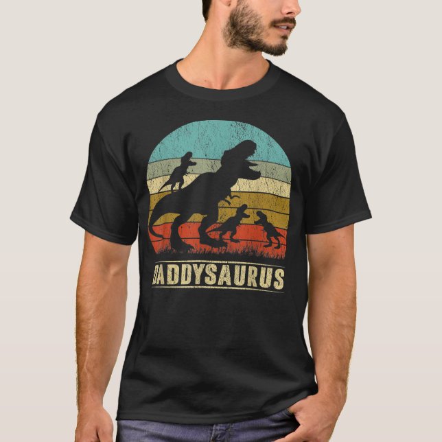 Daddysaurus T Rex Daddy Dinosaur 3 three Kids T-Shirt (Front)