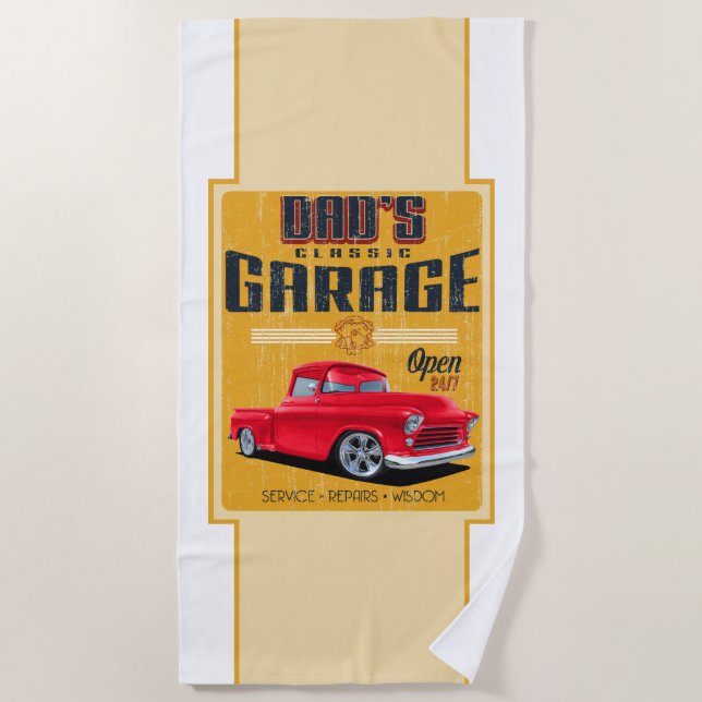 Dad's 1956 Classic Truck Garage Beach Towel (Front)