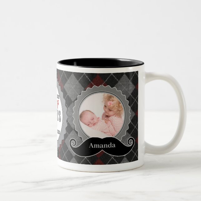 Dad's 1st Father's Day | Custom Moustache 2-Photo Two-Tone Coffee Mug (Right)