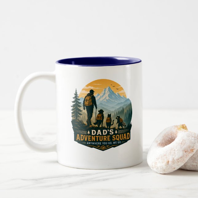 Dad's Adventure Squad Retro Mountain Hiking Gift Two-Tone Coffee Mug (With Donut)