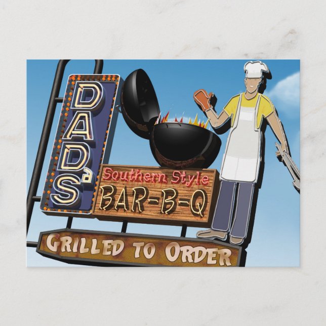 Dad's Bar-B-Q Retro Neon Sign Postcard (Front)