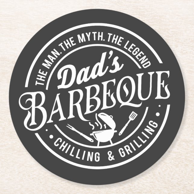 Dad's Barbeque | Man, Myth, Legend Round Paper Coaster (Front)