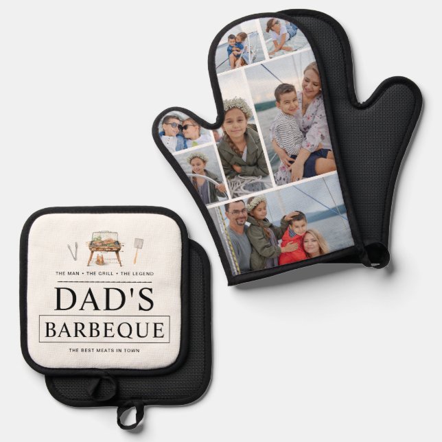 Dad's BBQ Barbeque | 7 Photo Oven Mitt & Pot Holder Set (Front/Back)
