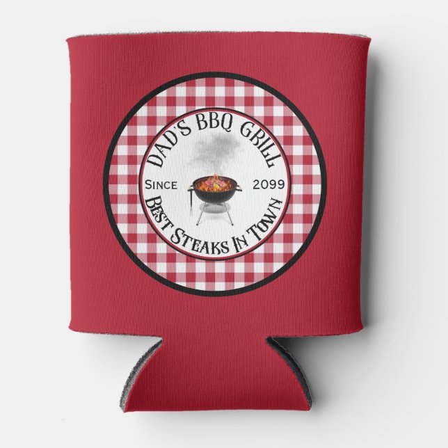 Dad's BBQ Grill Best Steaks In Town  Can Cooler (Front)