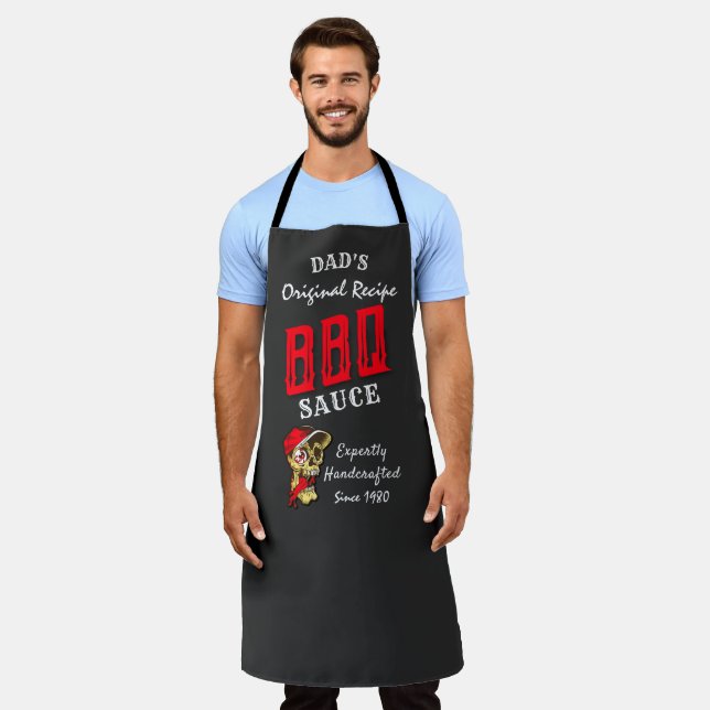 Dad's BBQ Original Recipe Hot Sauce Funny Face  Apron (Worn)