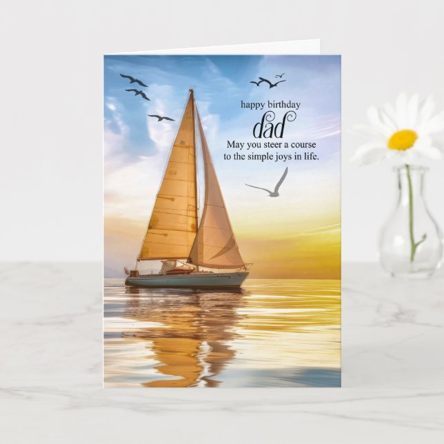 Dad's Birthday Nautical Sailboat Theme Seagulls Card (Small Plant)