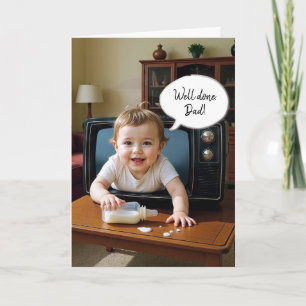 Dad's Birthday With Baby Crawling Out of TV Set Card
