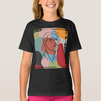 Dad's Black Line art Drawing on colourful shapes T-Shirt