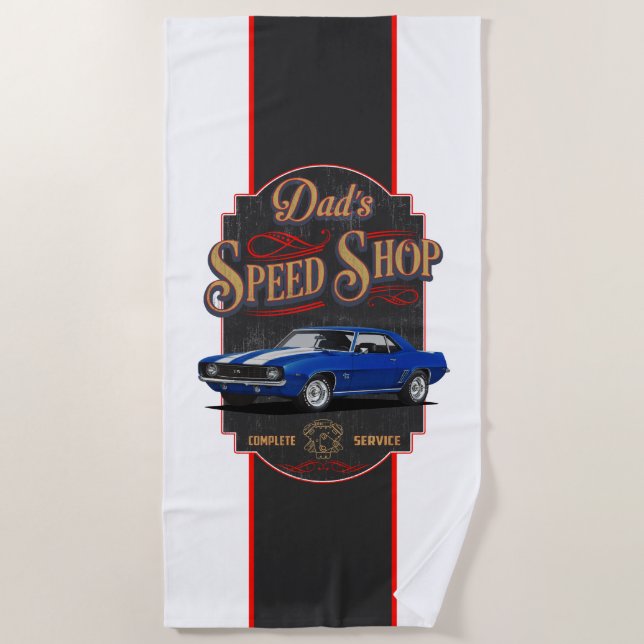 Dad's Camaro Speed Shop Beach Towel (Front)