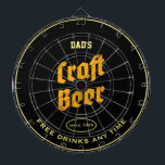Dad's Craft Beer Yellow Text Any Name Black Dartboard<br><div class="desc">Dad's or any name craft beer. Just use the "personalise this template" option to change the text. Free drinks any time text with any date.</div>