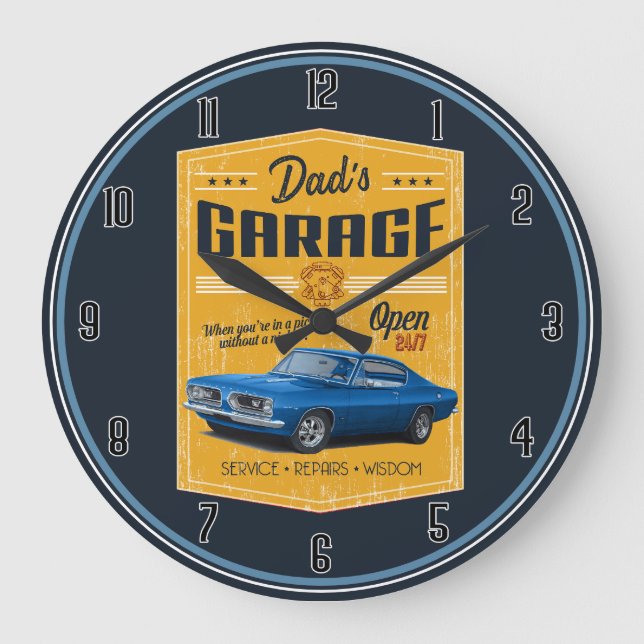 Dad's Cuda Garage Large Clock (Front)