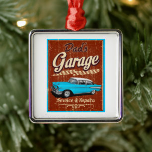 Dad's Custom Blue Garage Metal Tree Decoration