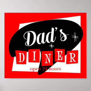 Dad's Diner Red Black Retro Kitchen Print