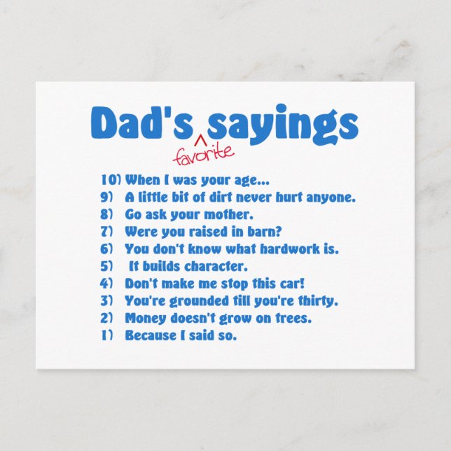 Dads favorite sayings postcard (Front)