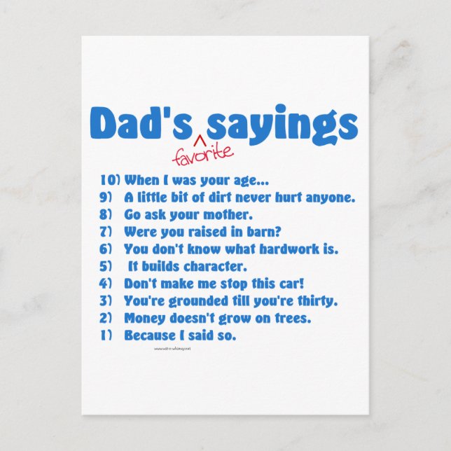 Dad's favourite sayings on gifts for him. postcard (Front)