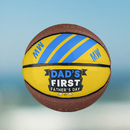 Dad's First Father's Day Yellow Blue Mini Basketball