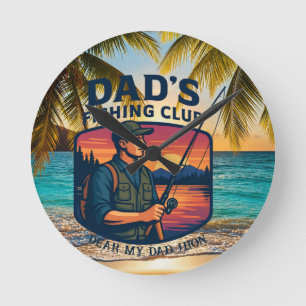Dad's Fishing Club Retro Sunset Personalised Round Clock
