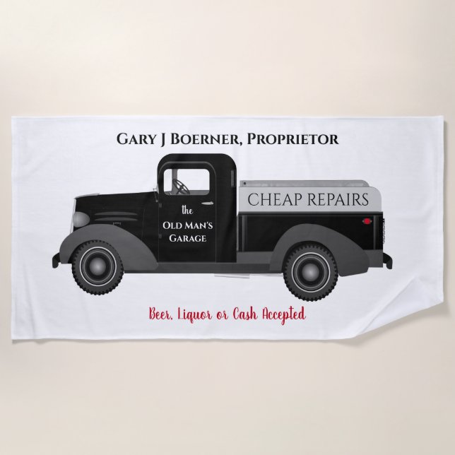 Dad's Funny Beach Towel Garage Truck Beer Wine Cas (Front)