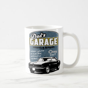 Dad's Garage Black & White Camaro Coffee Mug