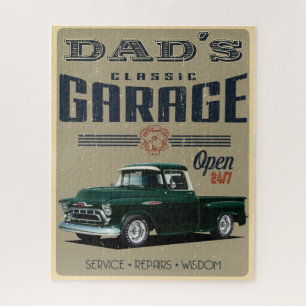 Dad's Garage Classic Green Pickup Truck Jigsaw Puzzle