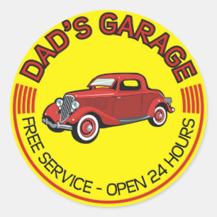 Dad's Garage for father who has car workshop Classic Round Sticker