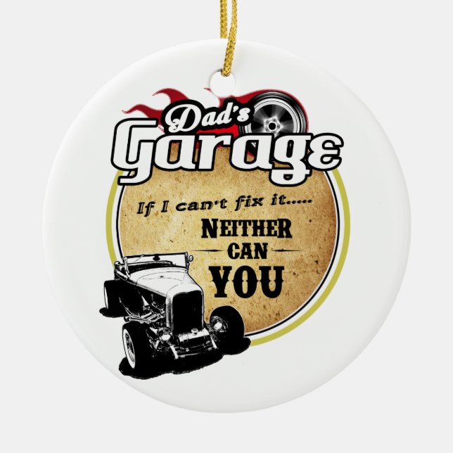 Dad's Garage Hot Rod Ceramic Tree Decoration (Front)