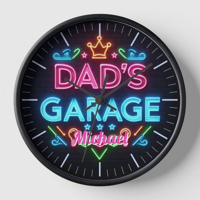 Dads Garage Mancave Clock Neon Beer Custom Name (Front)