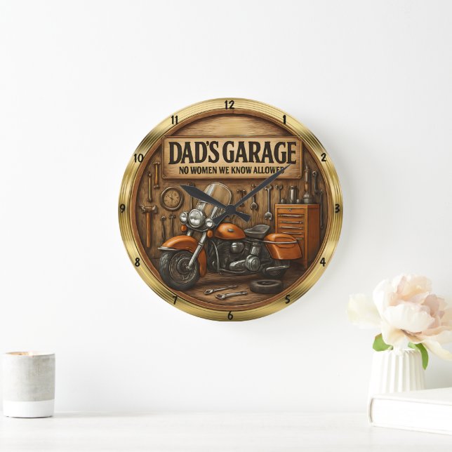 Dad's Garage No Women Allowed Large Clock (Home)