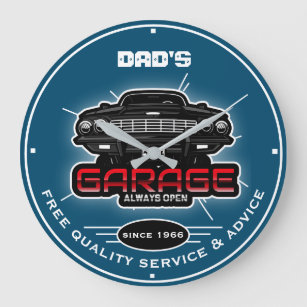 Dad's Garage or Any Name Always Open Ocean Blue Large Clock