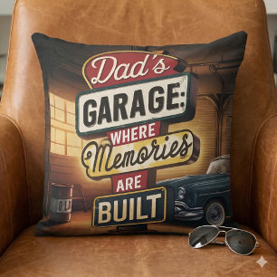 Dad's Garage Retro Vintage Automotive Sign Cushion